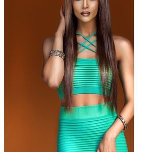 Mint green bandage skirt set